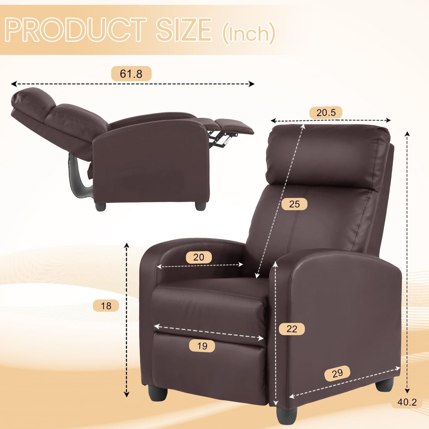 Recliner Chair Breathable Padded PU Leather Massage Single Sofa