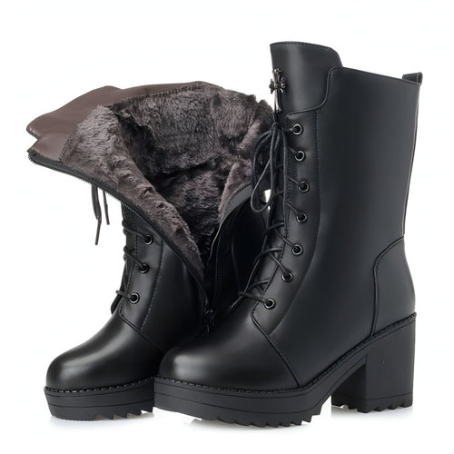 Leather lace-up boots with zipper women