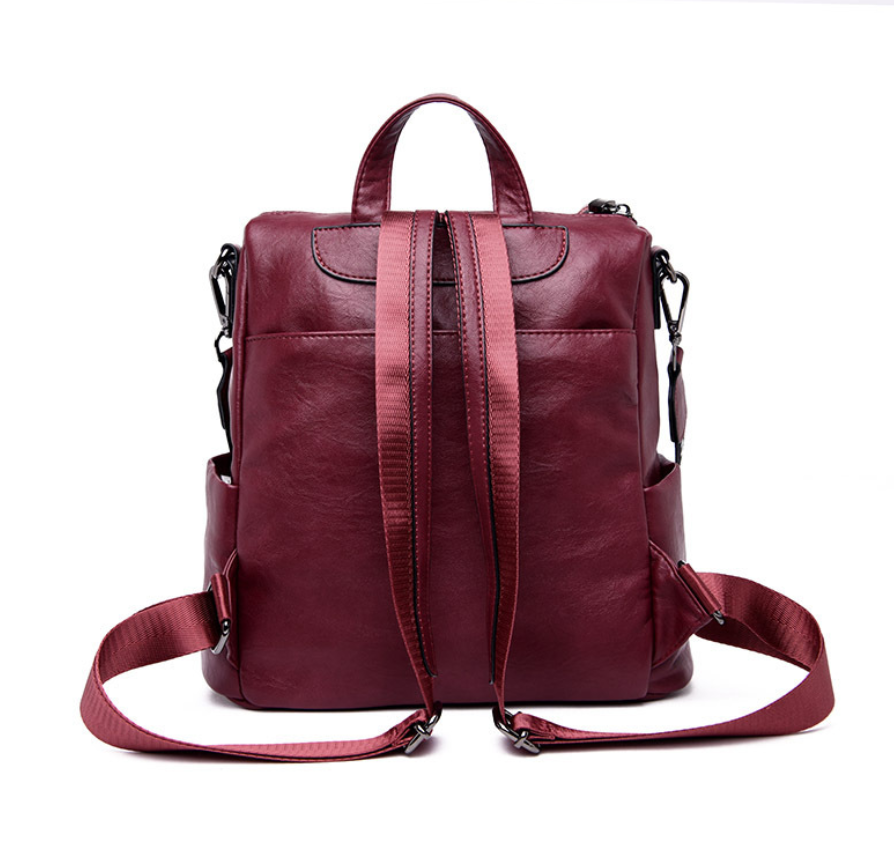 High Quality Solid Color Leather Backpack For Women