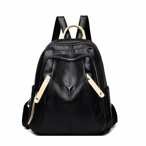 Lady's Fashion Contrast Color Leather Backpack For Outdoors