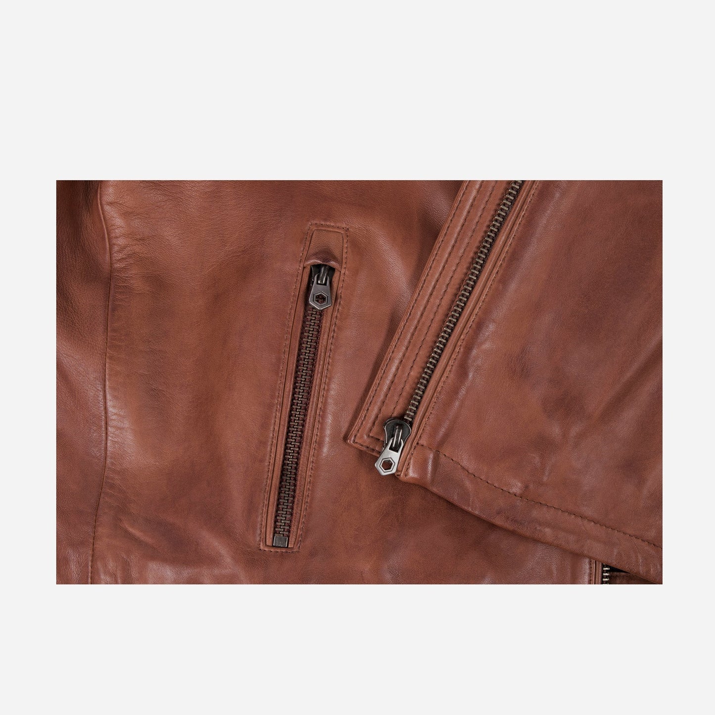 Burton Mandarin Collar Chestnut Brown Leather Jacket Outfit