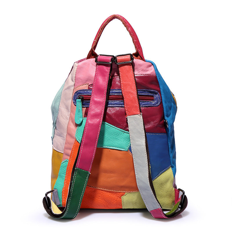 Cowhide Stitching Fashion Leather Backpack For Women