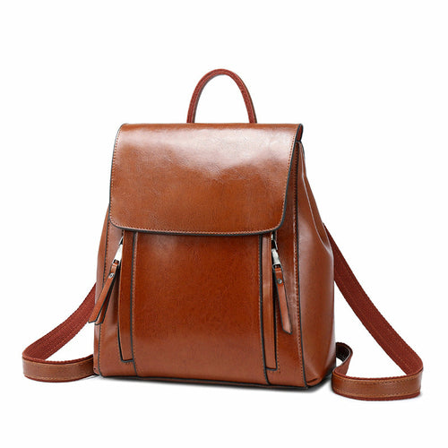 European American Style Leather Backpack For Young Ladies