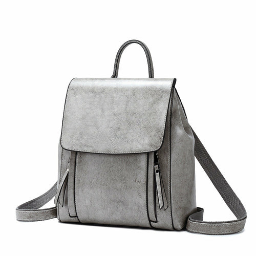 European American Style Leather Backpack For Young Ladies