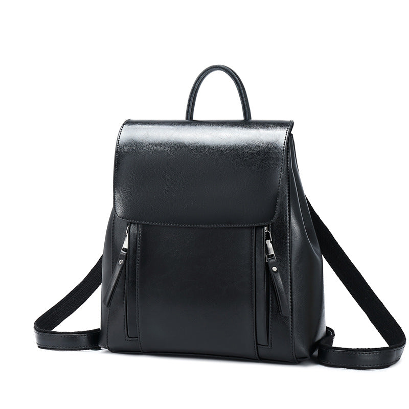 European American Style Leather Backpack For Young Ladies