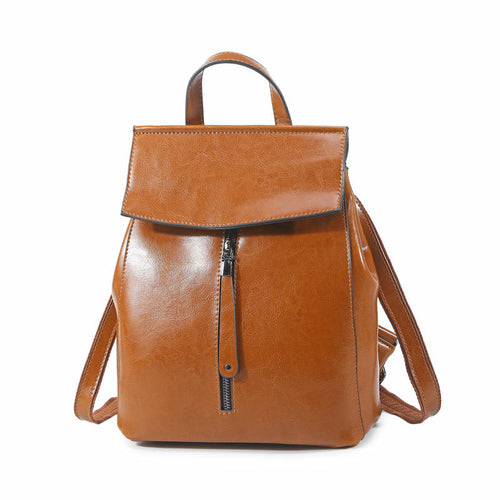 Korean Fashion All-Match Oil Wax Leather Backpack