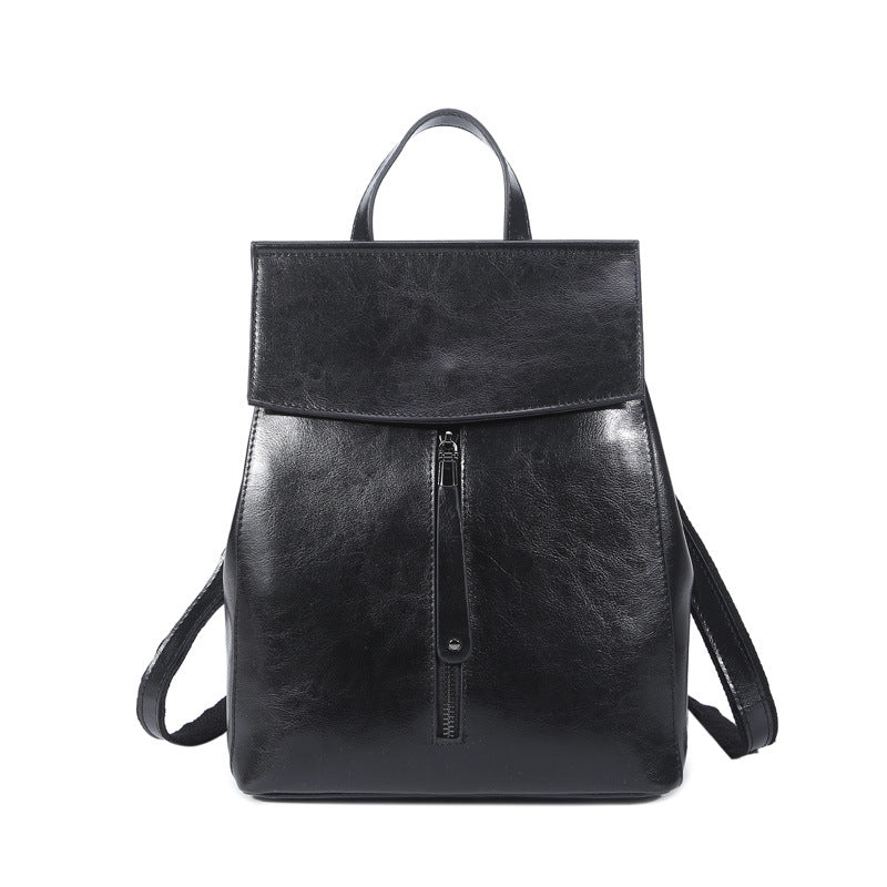 Korean Fashion All-Match Oil Wax Leather Backpack