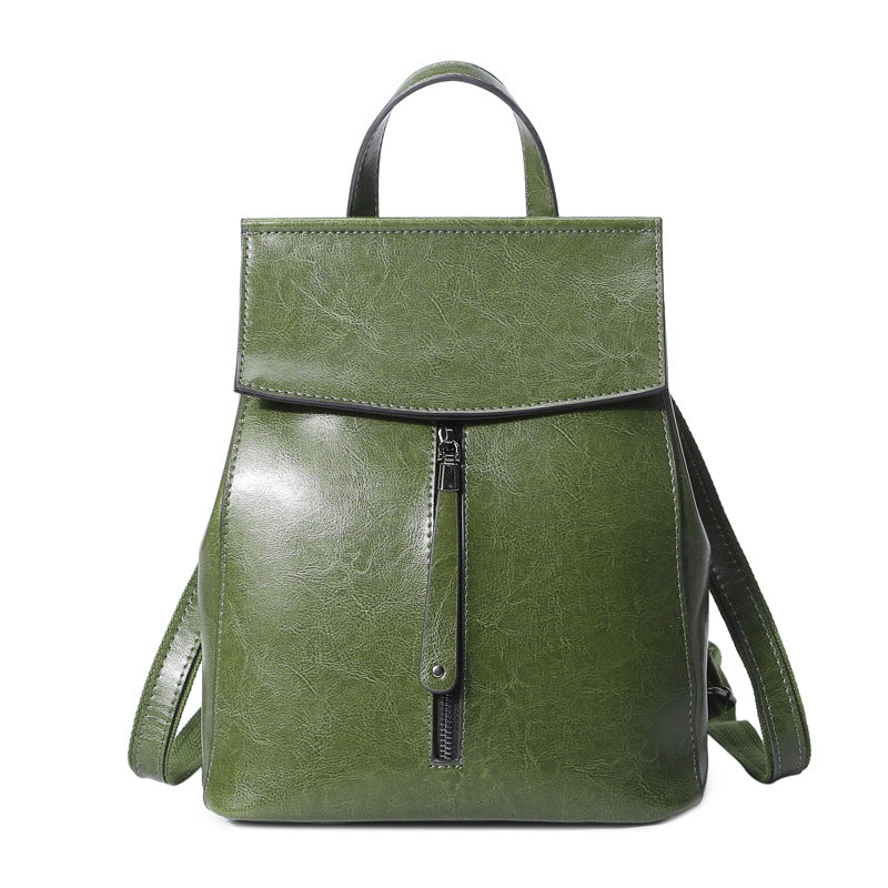 Korean Fashion All-Match Oil Wax Leather Backpack