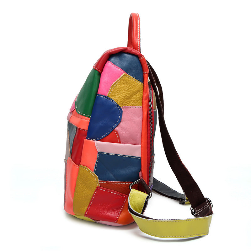Large-capacity Leather Lady's Retro Stitching Backpack
