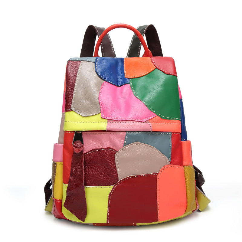 Large-capacity Leather Lady's Retro Stitching Backpack