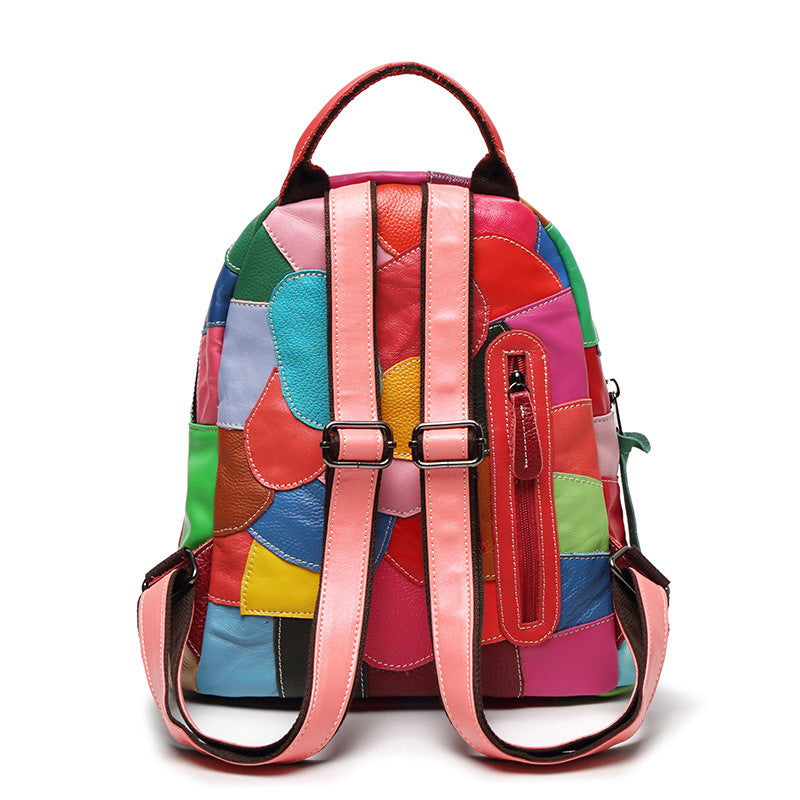 Large Capacity Leather Geometric Pattern Stitching Backpack