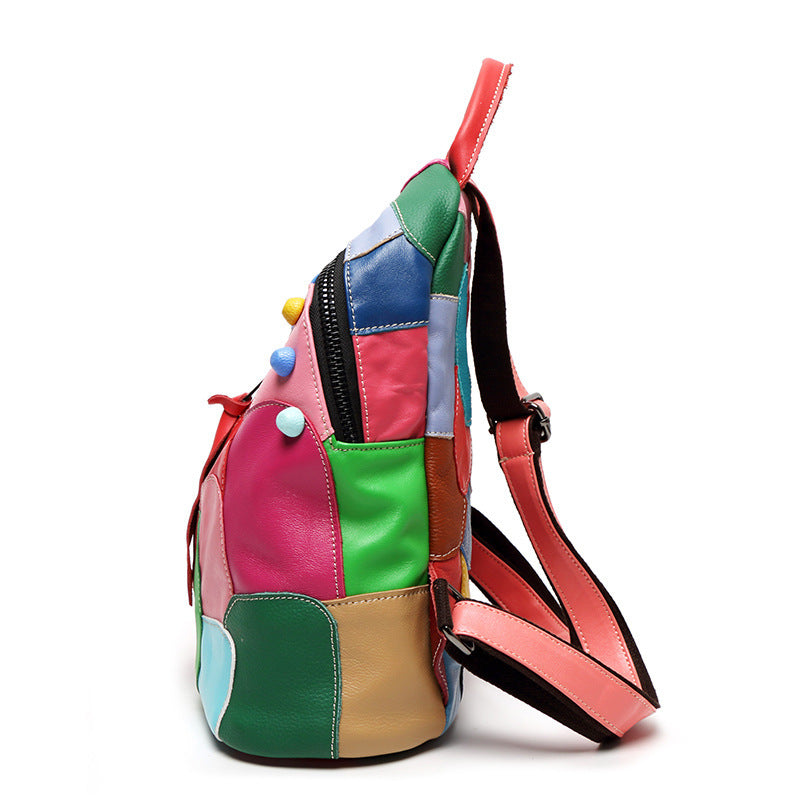 Large Capacity Leather Geometric Pattern Stitching Backpack