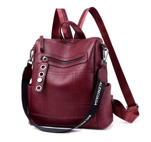 High Quality Solid Color Leather Backpack For Women