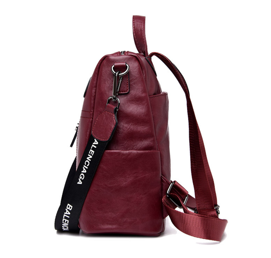 High Quality Solid Color Leather Backpack For Women