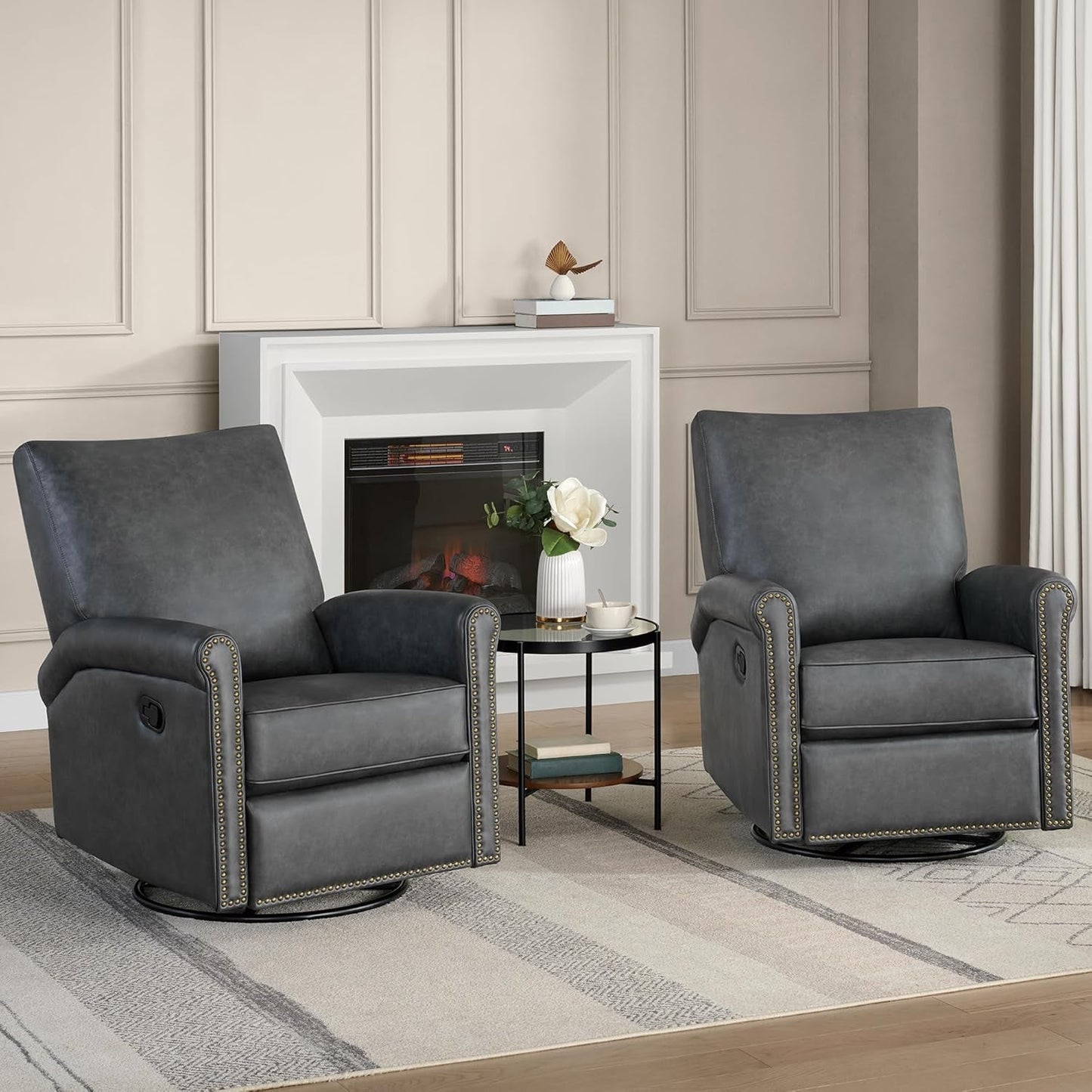 Large Leather Recliner Chair Faux Swivel Rocker for Adults Manual Sofa