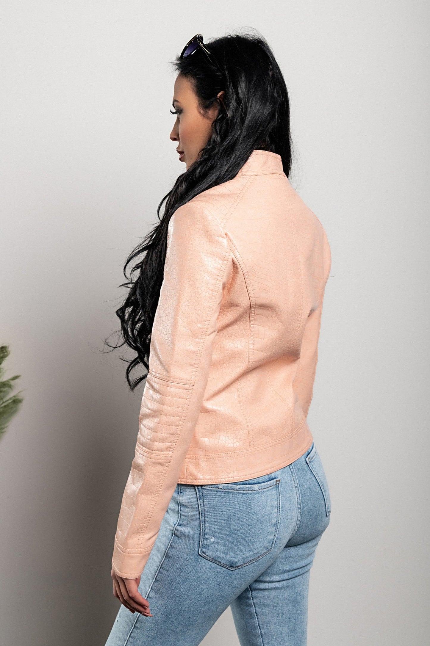 Animal Print Faux Leather Jacket Terma, Light Pink