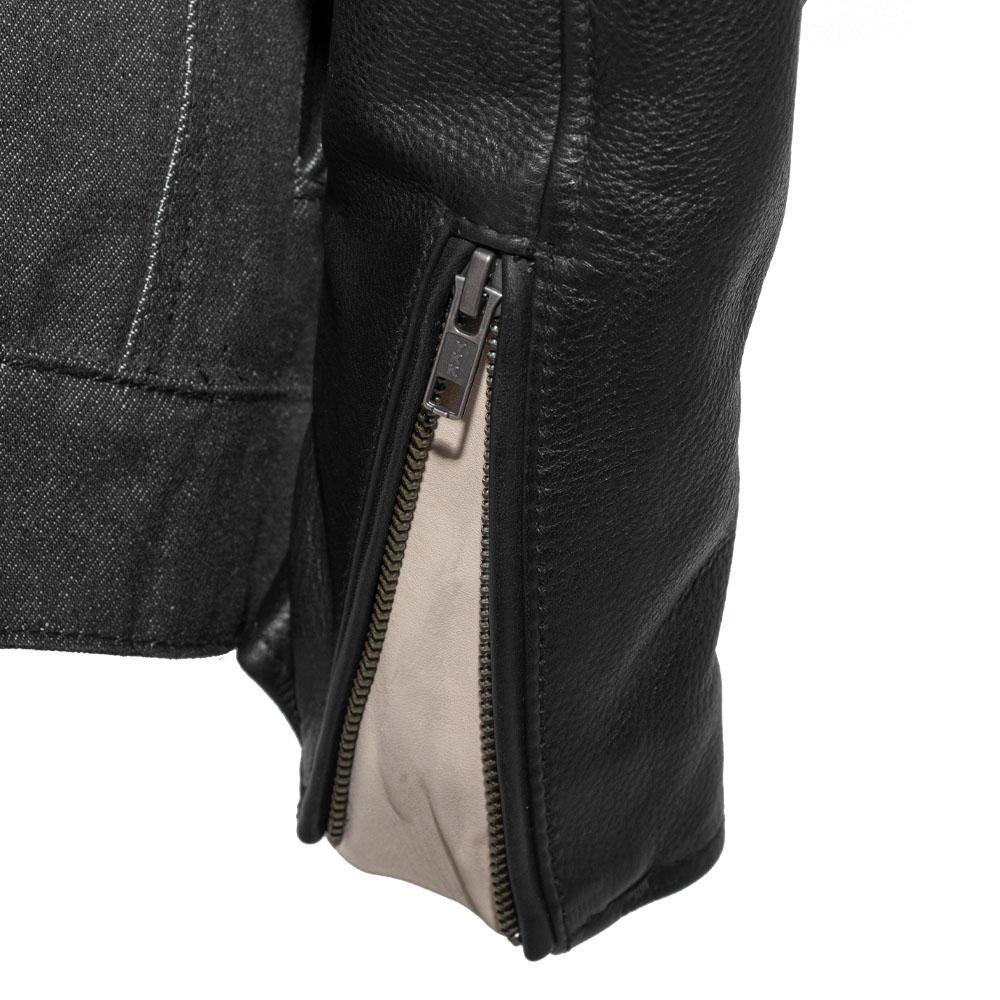 First MFG Co. Cutlass Denim / Leather Mens Motorcycle Leather Jacket