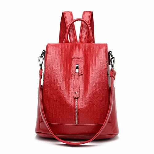 Geometric Pattern Soft Leather Outdoor Anti Theft Backpack