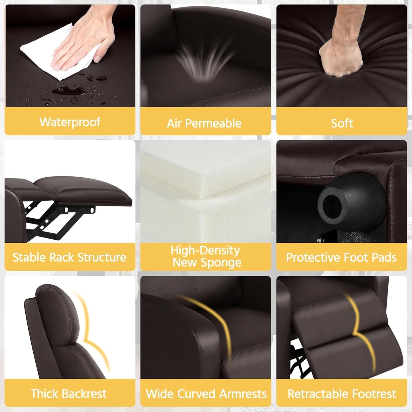 Recliner Chair Faux Leather Recliner Sofa Adjustable Modern Recliner