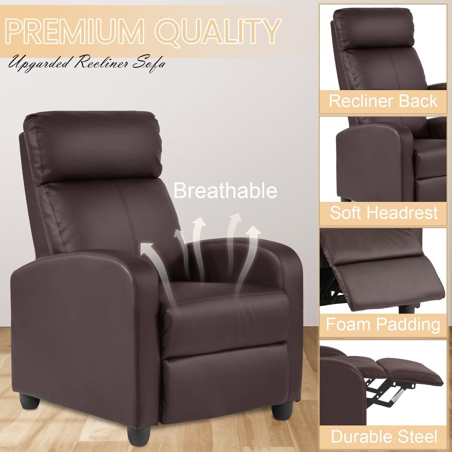 Recliner Chair Breathable Padded PU Leather Massage Single Sofa