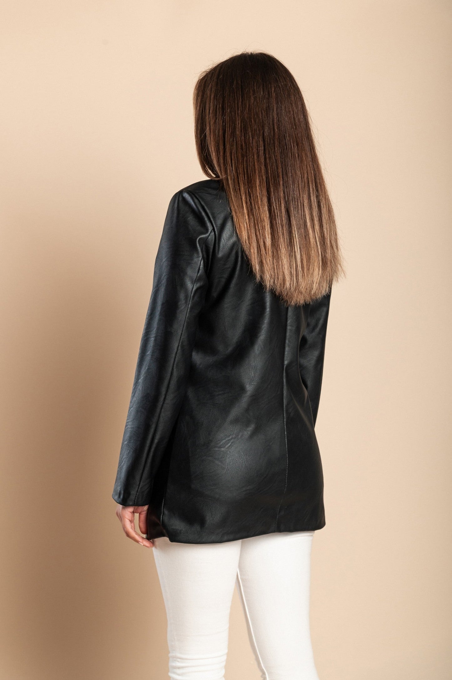 Womens Black High Quality Fabric Faux Leather Jacket