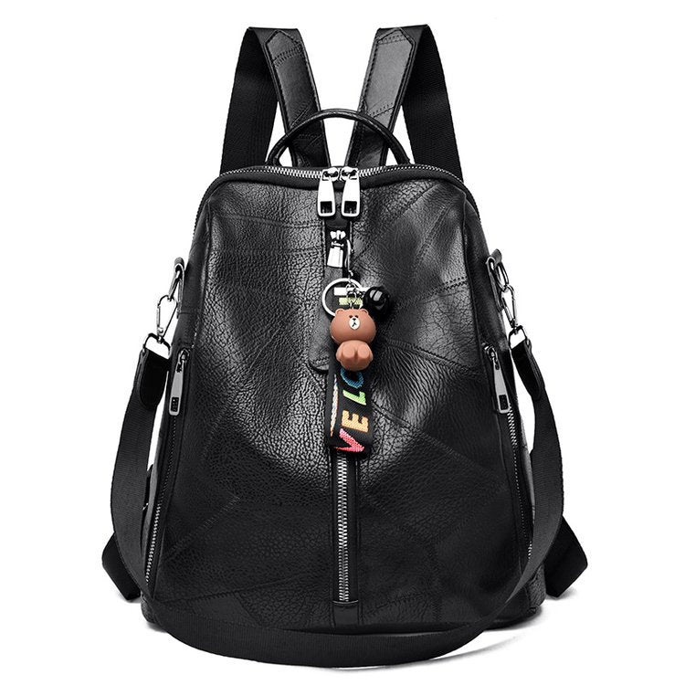 Casual Plain PU Leather Backpack For Women