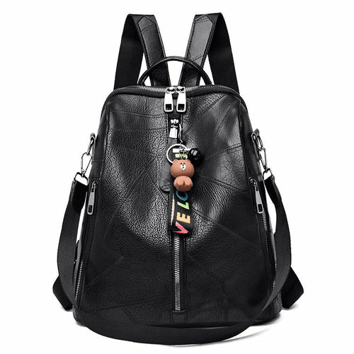 Casual Plain PU Leather Backpack For Women