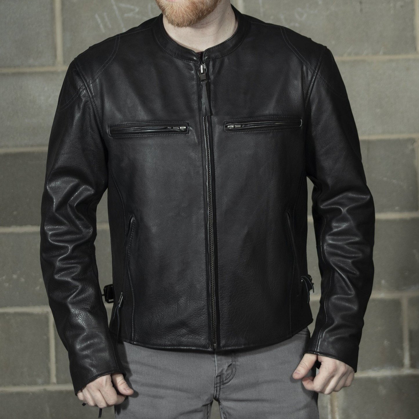 Indy Mens Black Real Cowhide Leather Motorcycle Jacket By First MFG Co