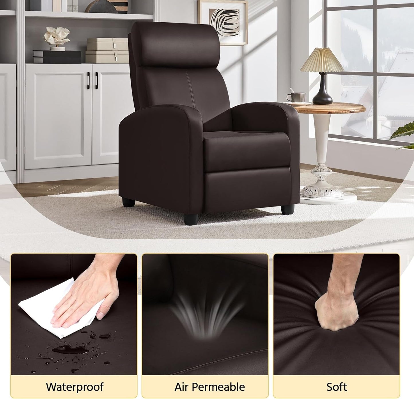 Recliner Chair Faux Leather Recliner Sofa Adjustable Modern Recliner