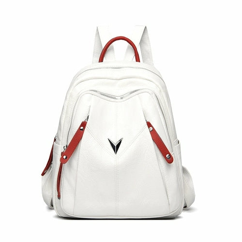 Lady's Fashion Contrast Color Leather Backpack For Outdoors