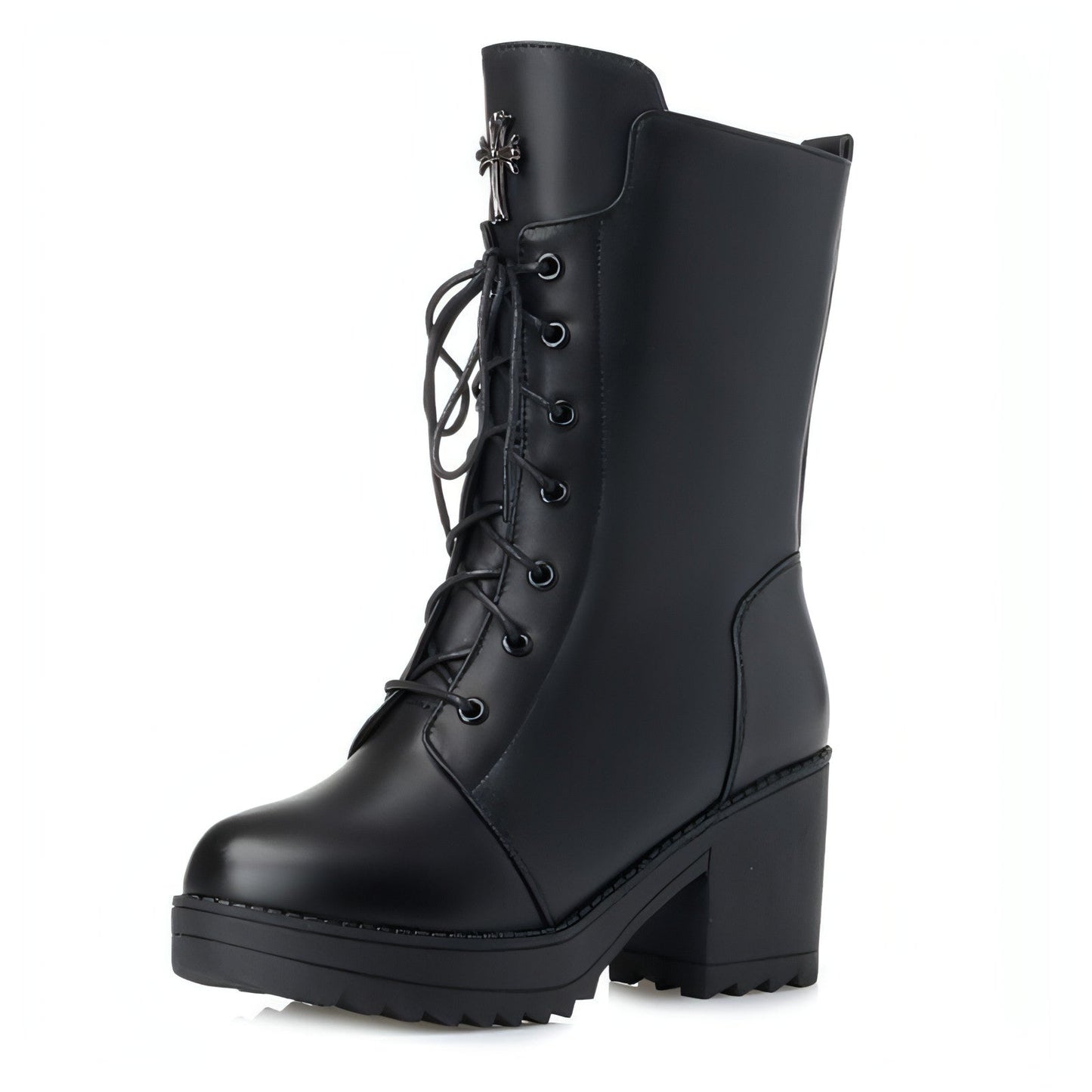 Leather lace-up boots with zipper women