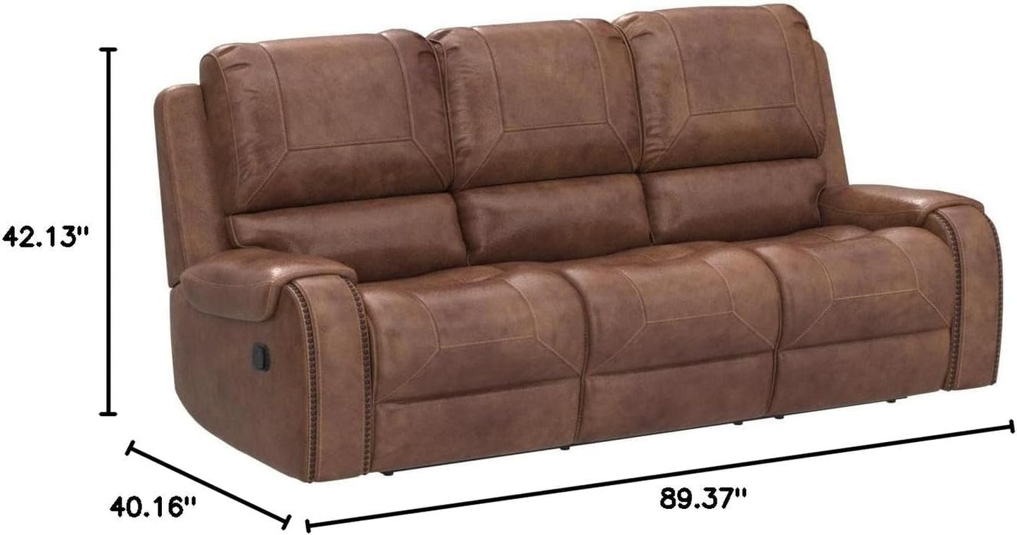 Achern Leather Air Nail Head Manual Reclining Sofa with Storage