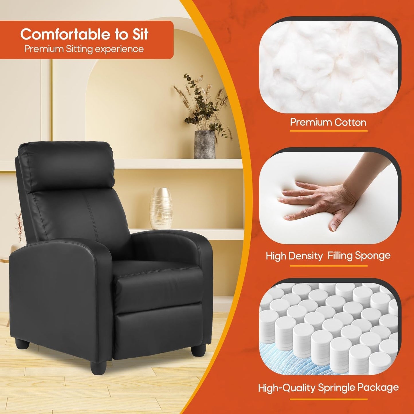 Recliner Chair PU Leather Recliner Sofa Home Theater Seating with