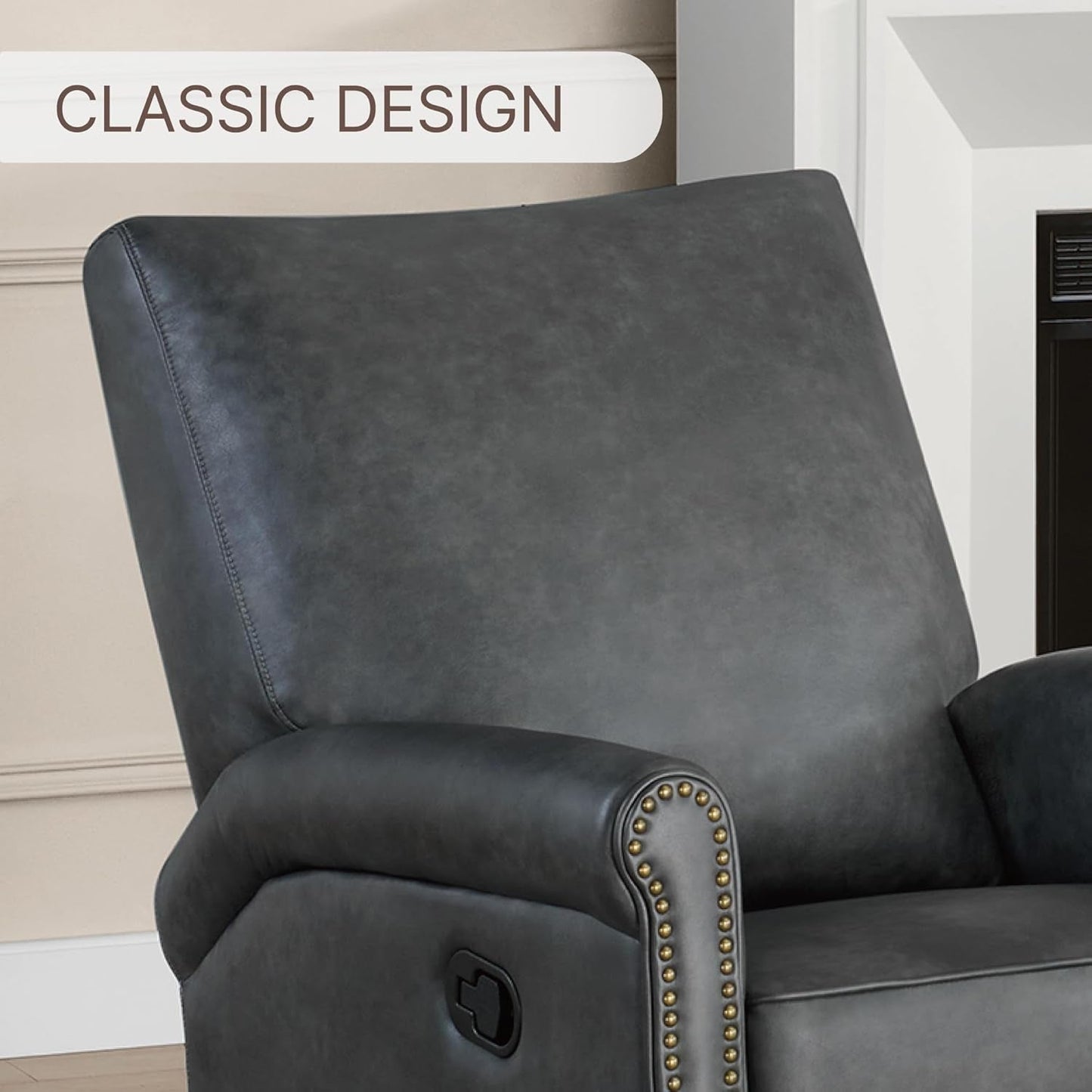 Large Leather Recliner Chair Faux Swivel Rocker for Adults Manual Sofa