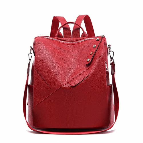 PU Soft Leather College Style Female Backpack