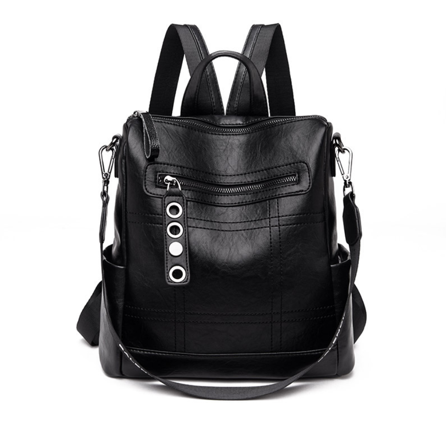 High Quality Solid Color Leather Backpack For Women
