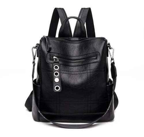 High Quality Solid Color Leather Backpack For Women