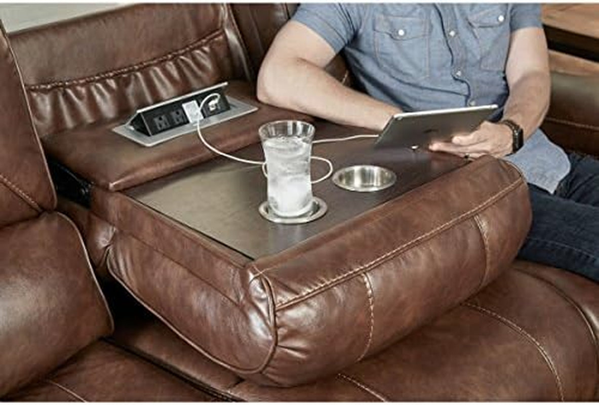 Achern Leather Air Nail Head Manual Reclining Sofa with Storage