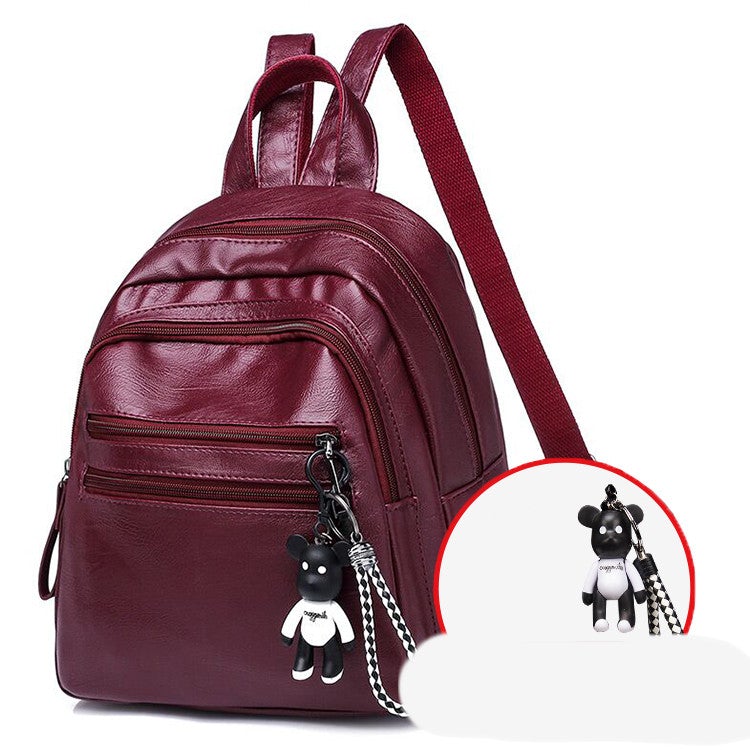 Fashion All-match Solid Color Lady's Leather Backpack