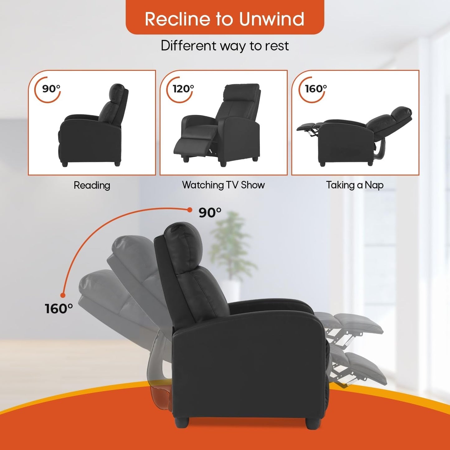 Recliner Chair PU Leather Recliner Sofa Home Theater Seating with