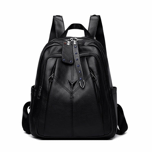 Lady's Fashion Contrast Color Leather Backpack For Outdoors