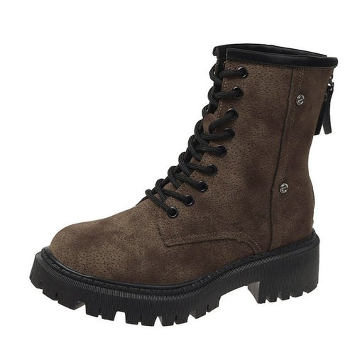Chunky low-heel rounded leather ankle boots