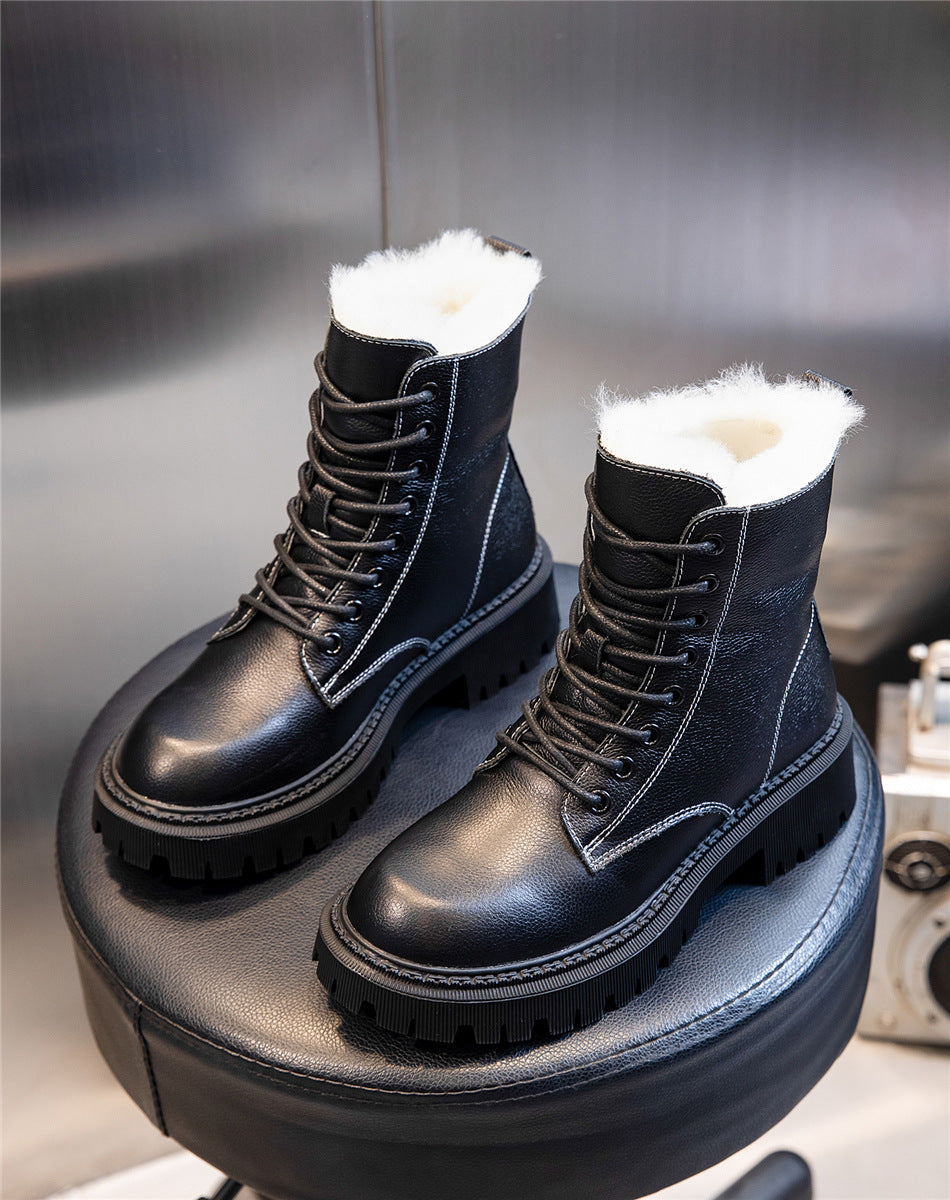 Genuine Wool Winter Boots Fall Season Leather High Heel