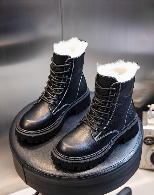 Genuine Wool Winter Boots Fall Season Leather High Heel