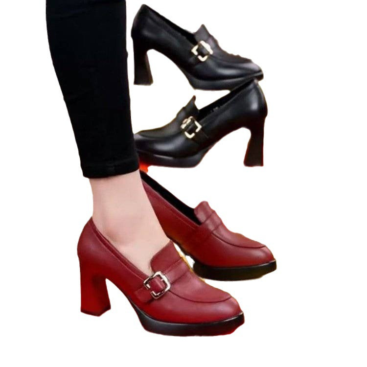 Chunky Sole High Heel Stylish Boots Low Cut Ladies Leather Footwear