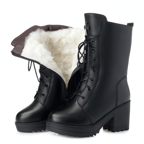 Leather lace-up boots with zipper women