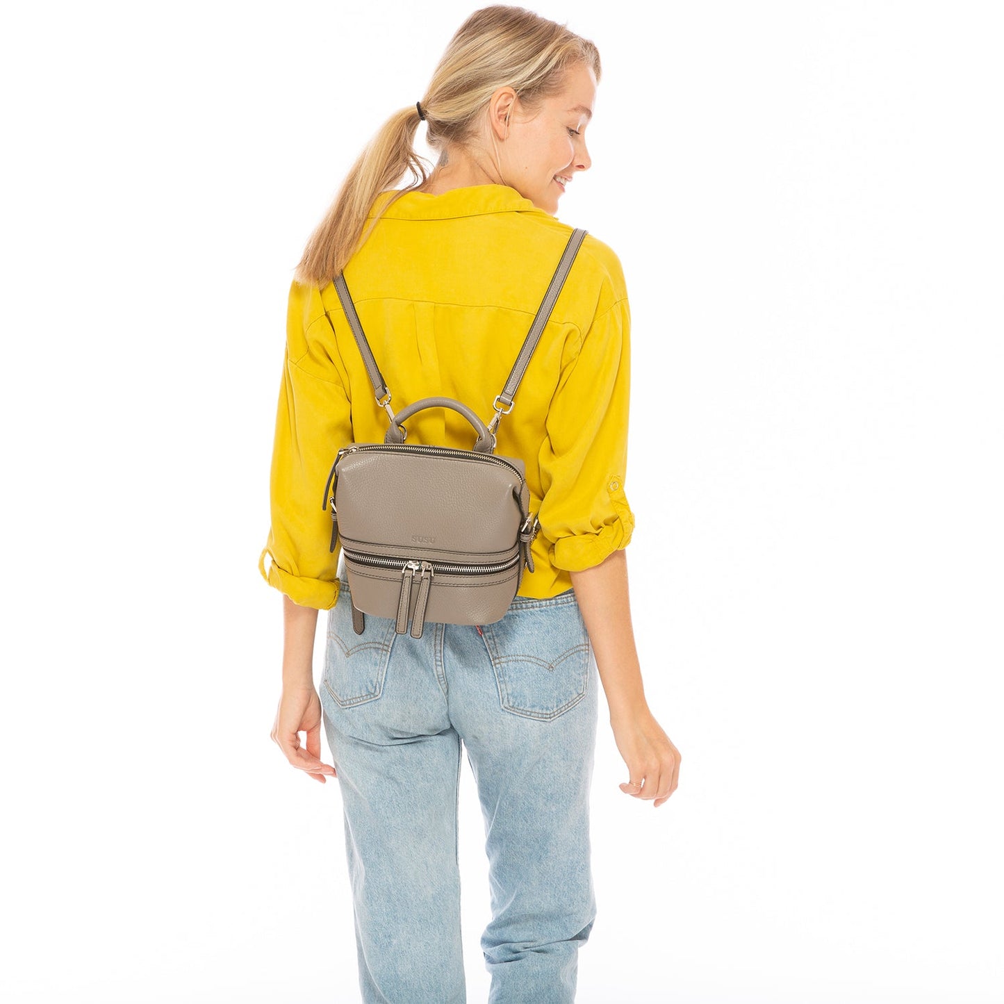SUSU The Ashley Gray Leather Backpack Purse