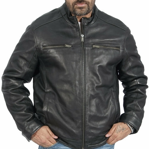 Boston Harbour Bruce Mens Black Genuine Leather Motorcycle Jacket