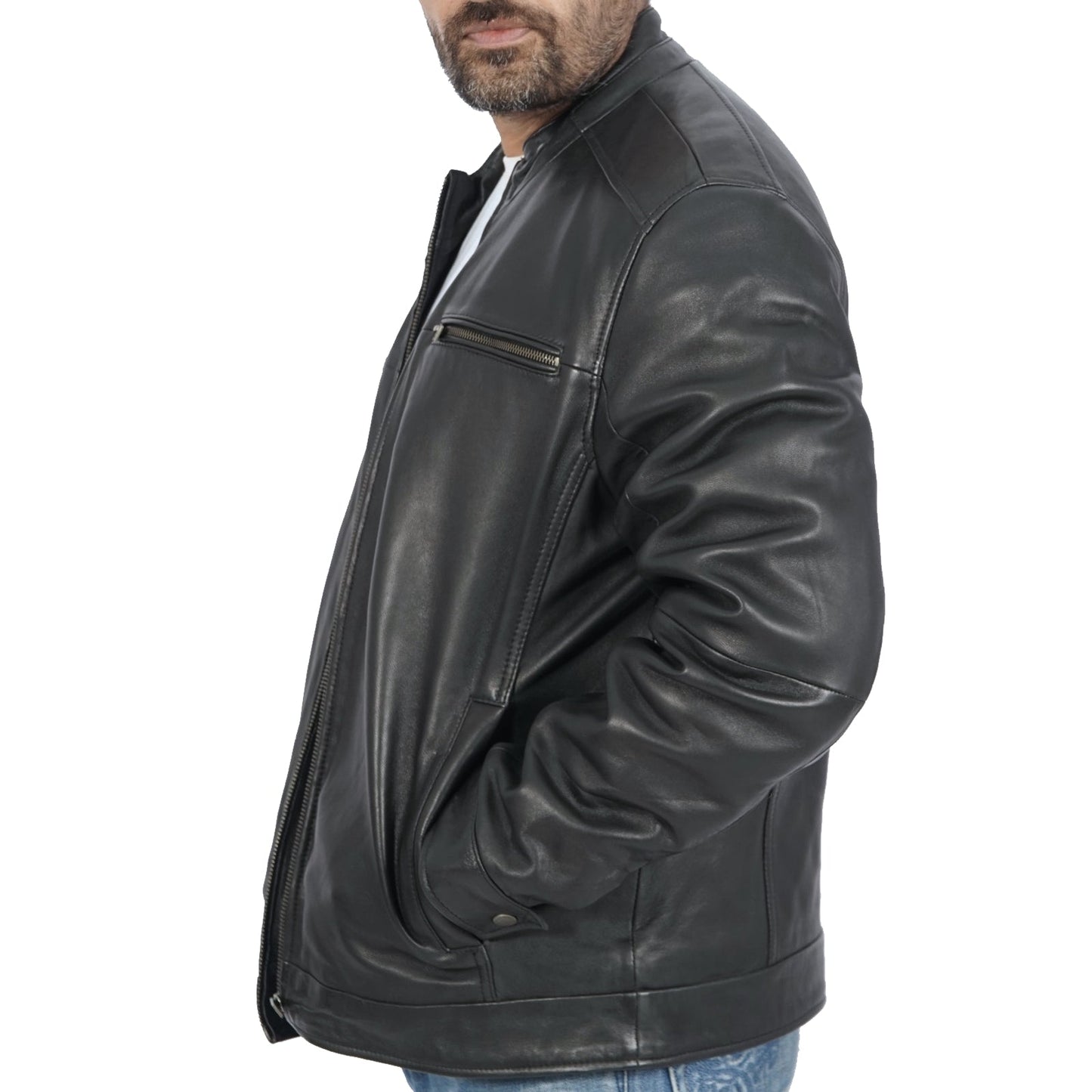 Boston Harbour Bruce Mens Black Genuine Leather Motorcycle Jacket