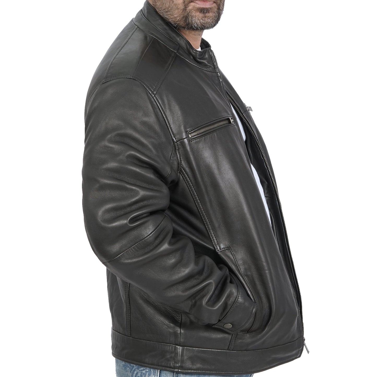 Boston Harbour Bruce Mens Black Genuine Leather Motorcycle Jacket